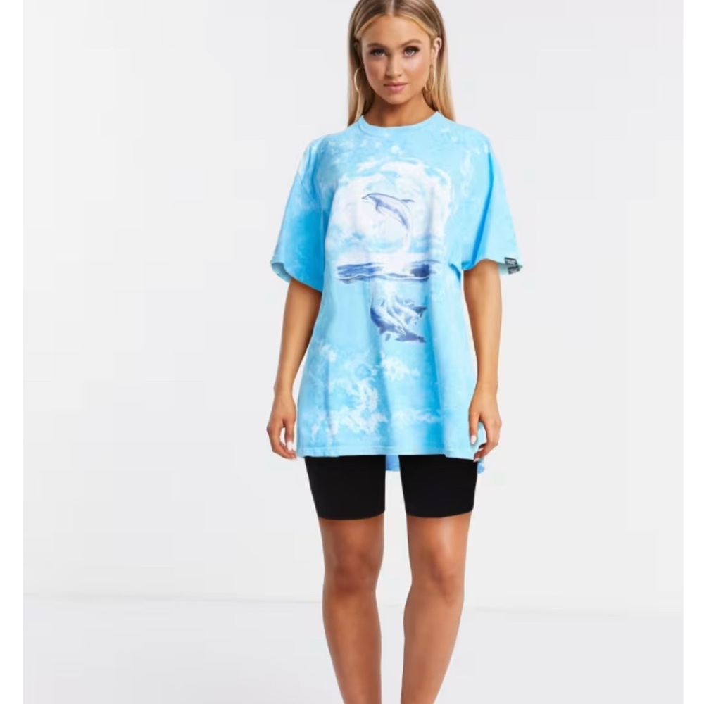 Vintage Supply oversized T-shirt with 90’s dolphin graphic in ombre tie-dye